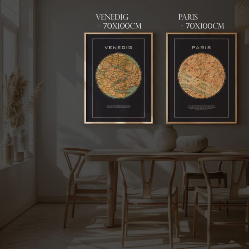 Tavelset Vintage Round Maps