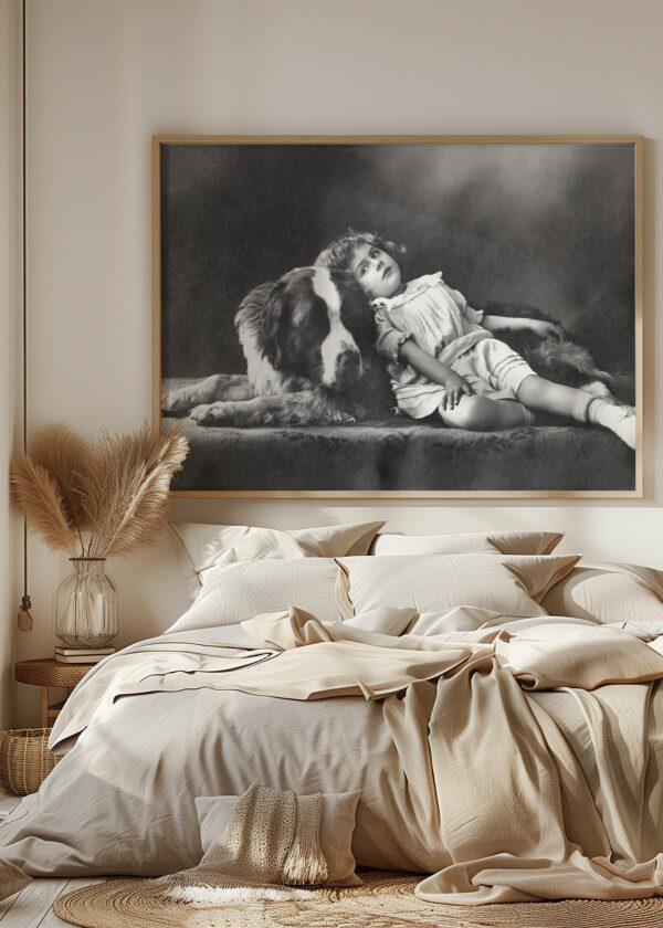 GIRL WITH ST. BERNHARD'S DOG