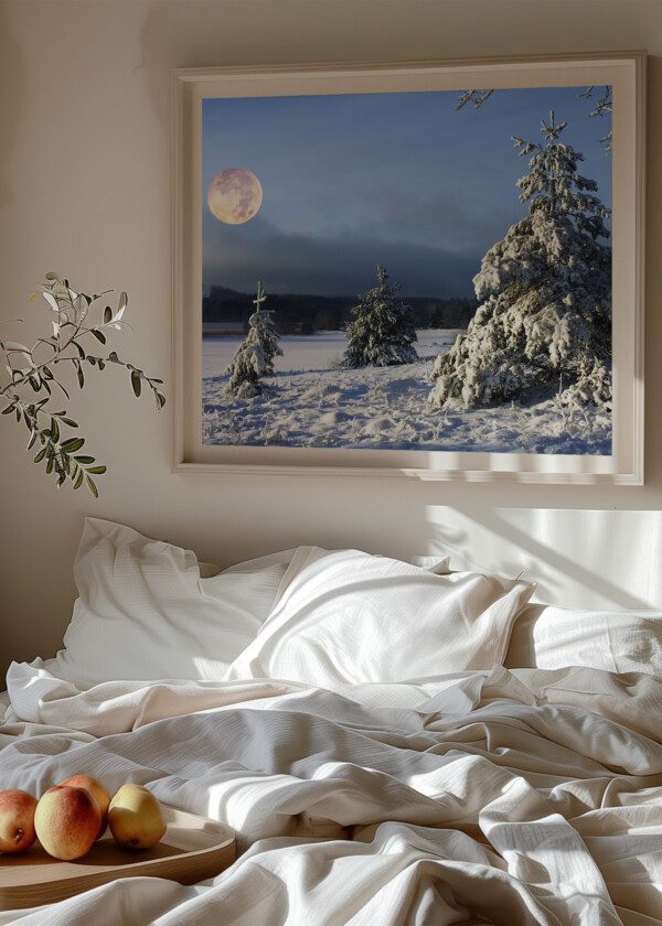WINTER LANDSCAPE WITH BIG MOON