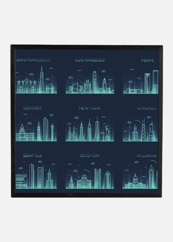 DRAWING. NINE AMERICAN CITYS