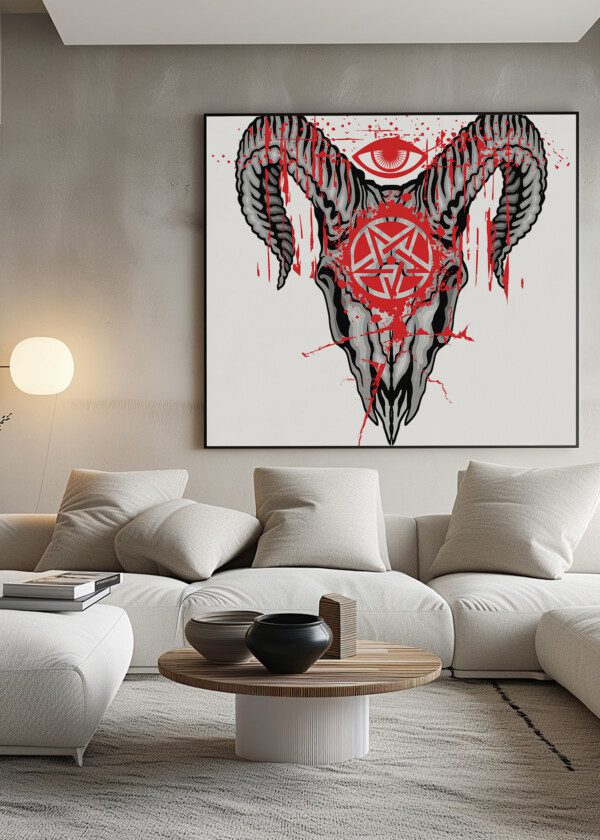 GRUNGE SKULL AND PENTAGRAM COAT OF ARMS