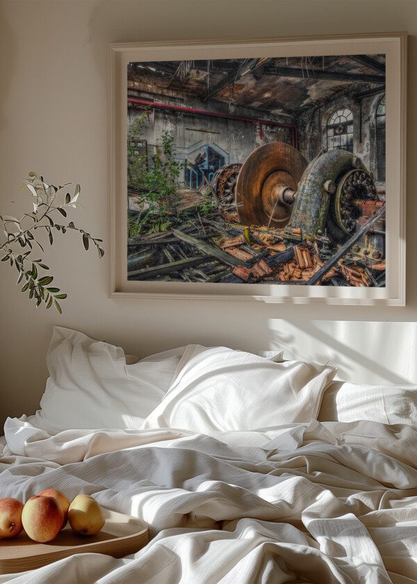 OLD TURBINE IN A RUINED FACTORY