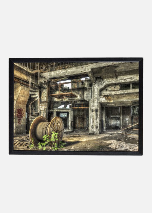 RUSTY CABLE DRUM IN AN ABANDONED COLLIERY