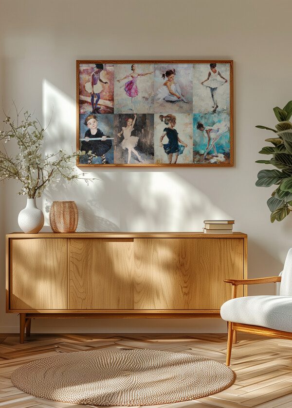 DRAWN CUTE BALLERINA DANCING, COLLAGE