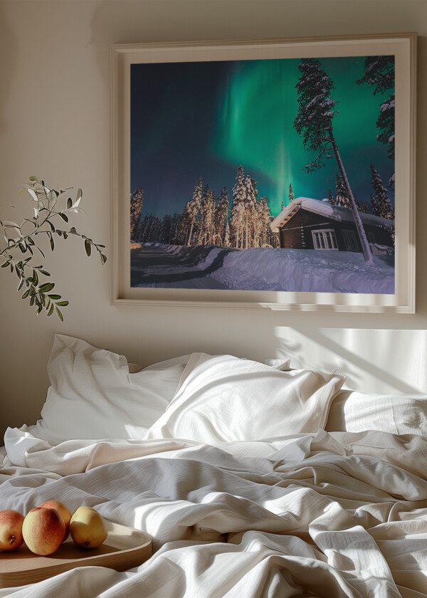 NORTHERN LIGHTS IN THE NIGHT SKY OVER WINTER LAPLAND LANDSCAPE, NORWAY, SCANDINAVIA
