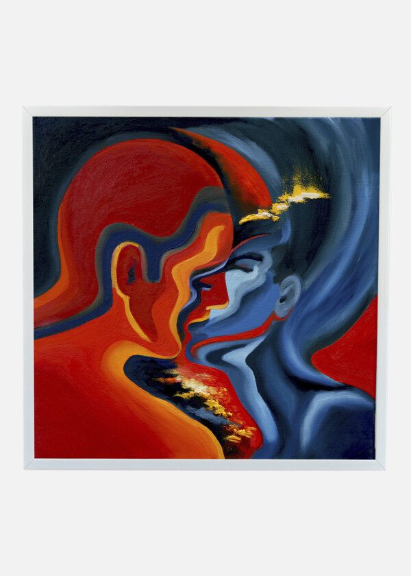 KISS, ABSTRACT BLUE AND RED OIL PAINTING