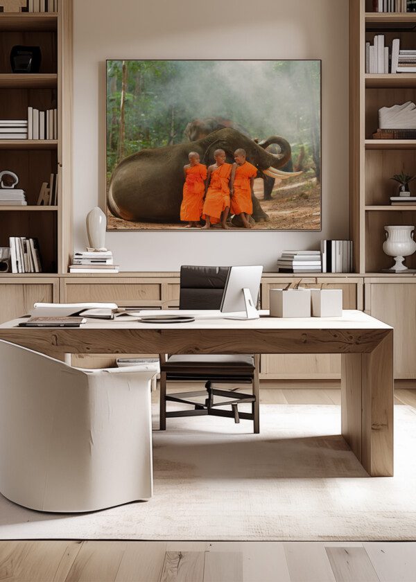 BUDDHIST BOYS AND ELEPHANT