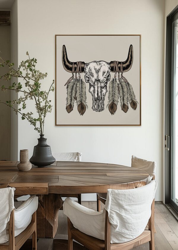 ILLUSTRATION. HOWLING HEAD WITH FEATHERS