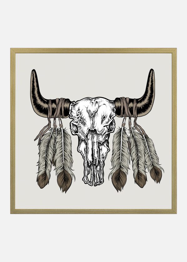 ILLUSTRATION. HOWLING HEAD WITH FEATHERS