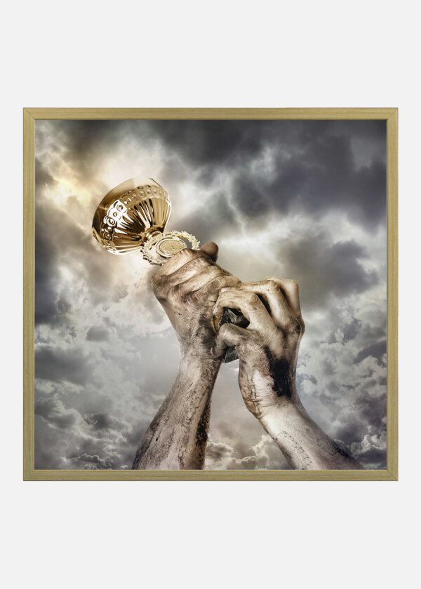 ILLUSTRATION. HANDS HOLDING TROPHY