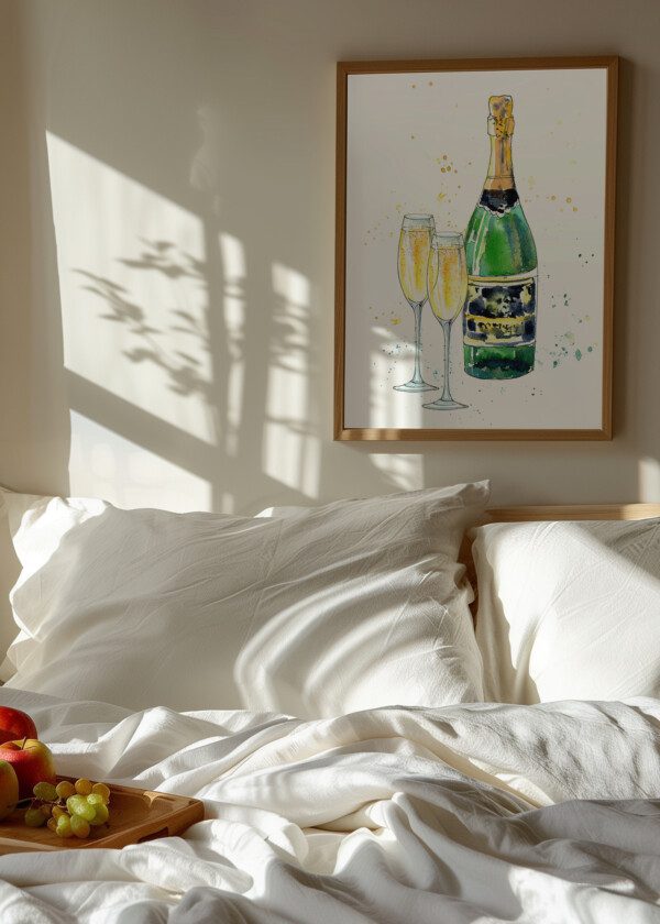 ILLUSTRATION. CHAMPAGNE BOTTLE AND GLASS