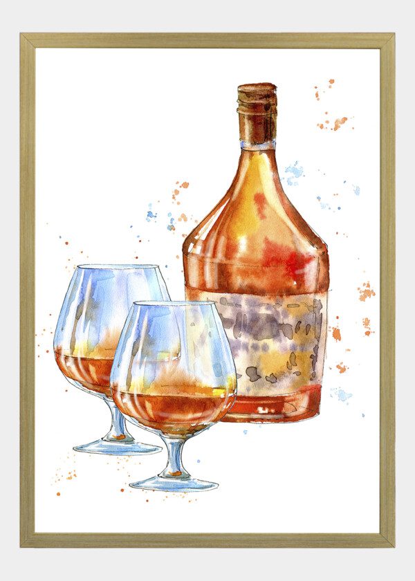 ILLUSTRATION. COGNAC BOTTLE AND GLASS
