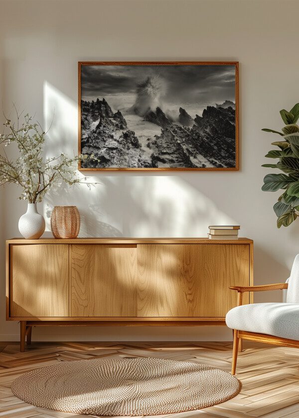 WAVES AGAINST ROCKY SHORE