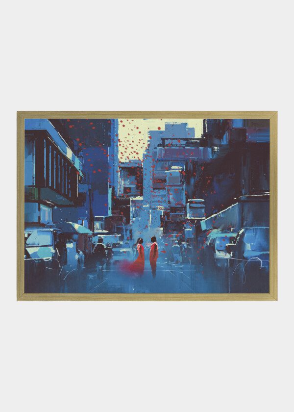 ILLUSTRATION RED-CLAD IN BLUE CITY