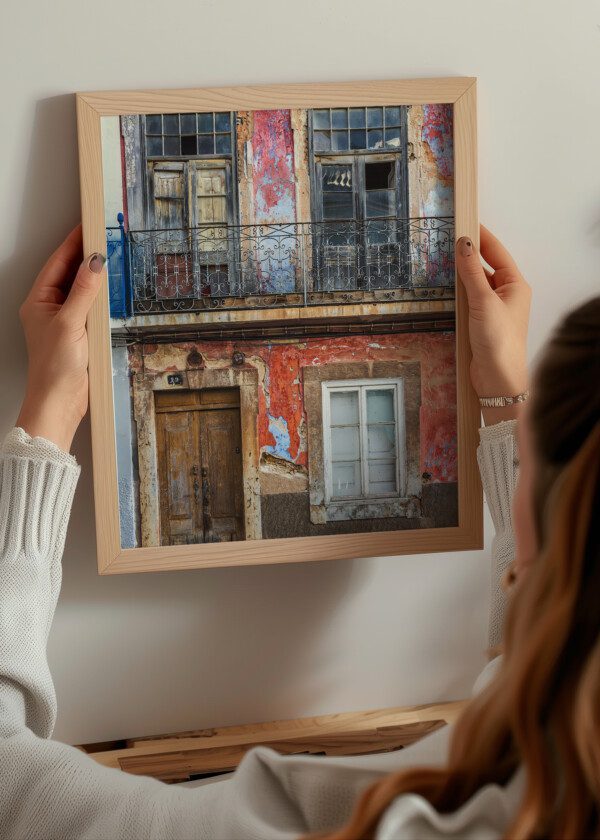 OLD WORN FACADE OF HOUSE IN PORTUGAL