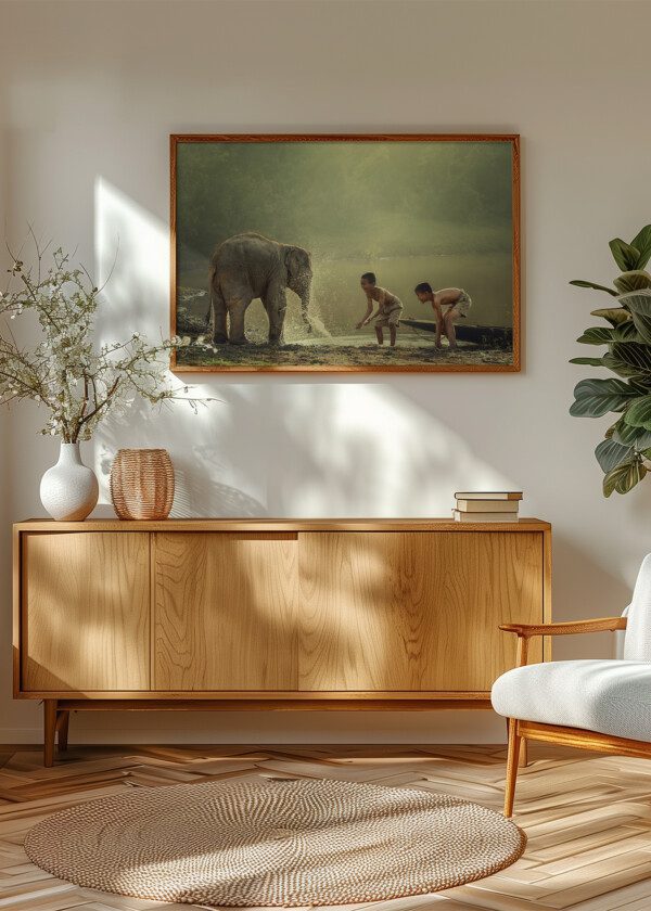 BOYS PLAYING WITH ELEPHANT
