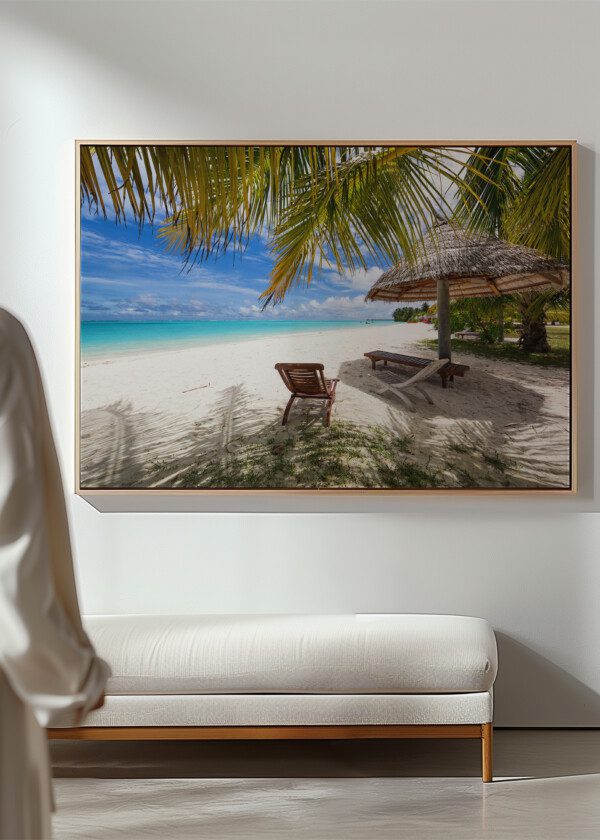 SANDY BEACH AND SUN LOUNGER
