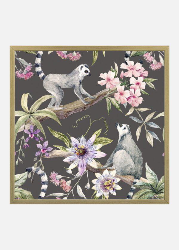 WATERCOLOR TROPICAL PATTERN WITH LEMURS