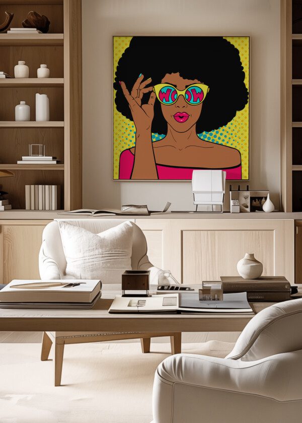 SEXY SURPRISED BLACK WOMAN WITH AFRO HAIR