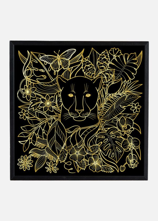 JUNGLE PATTERN WITH PANTHER, FLOWERS AND LEAVES