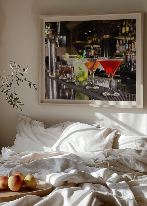 FIVE COCKTAILS ON THE BAR COUNTER