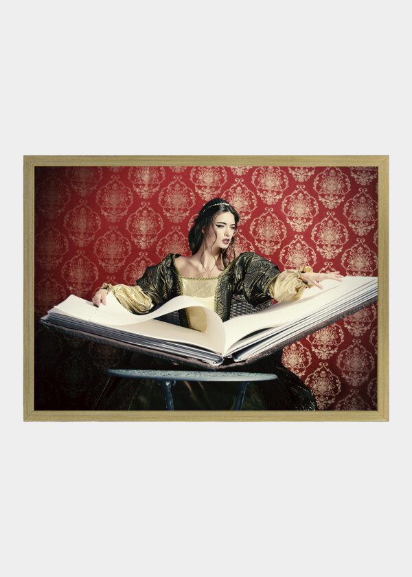 FAIRY BEAUTIFUL WITCH READS MAGIC BOOK OF SPELLS. VINTAGE STYLE