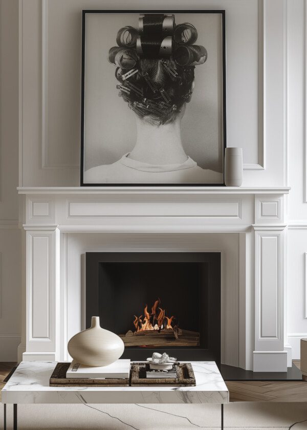 REAR VIEW OF WOMAN WITH CURLERS IN HER HAIR
