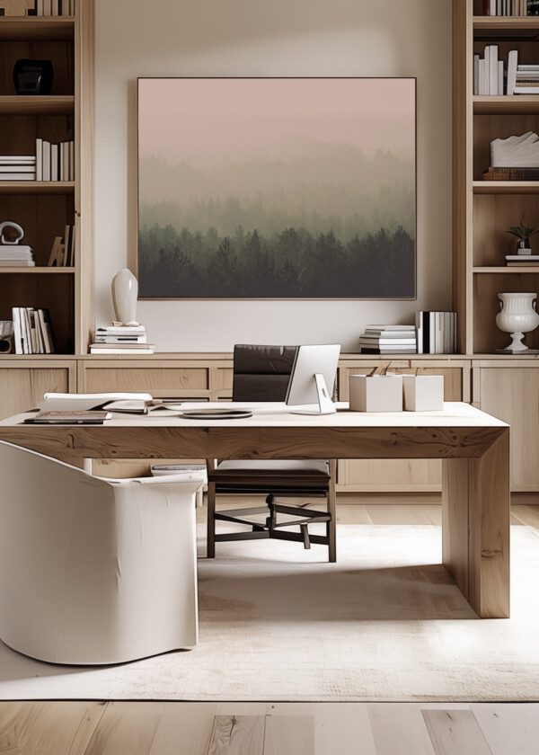 PANORAMIC VIEW OF MISTY FOREST. FAR HORIZON