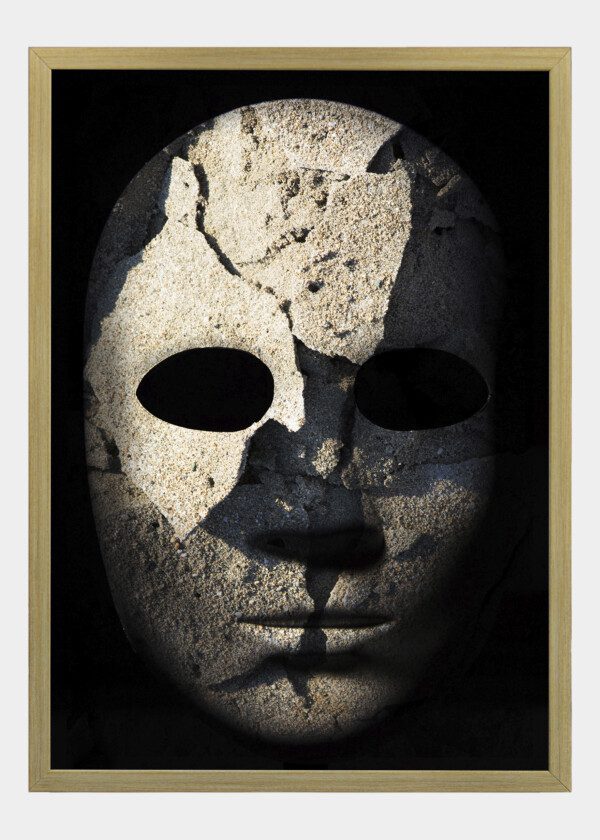 TEXTURED MASK WITH CRACKED DRY SAND PAINTED SURFACE