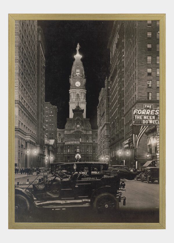 NIGHT VIEW OF BROAD STREET WITH LIT TOWER OF CITY HALL, PHILADELPHIA, PENNSYLVANIA 1910