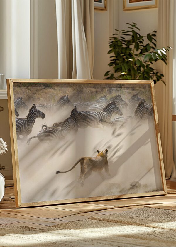 LION CHASING ZEBRAS