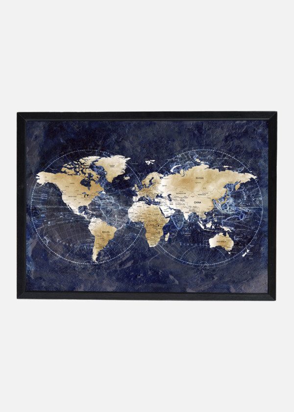 WORLD MAP WITH DOUBLE MAPS, INVERTED IN BLUE RASTER