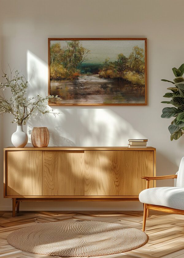 LANDSCAPE WITH LAKE, OIL PAINTING ON CANVAS