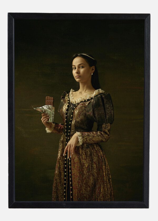 GIRL IN MEDIEVAL BEAUTIFUL DRESS OR COSTUME OF THE COUNTESS AT DARK STUDIO