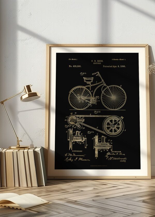 Motiv: Patent-Print - Bicycle 1890. Miljöbild - Upphängd på väggen i tavelram
