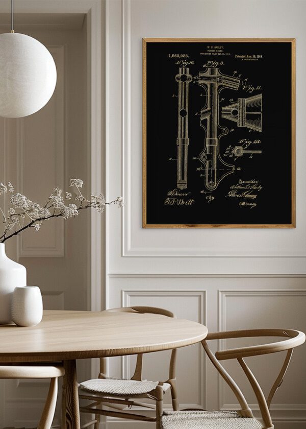 Motiv: Patent Print - W.S Harley Vehicle Frame Fig 10-12. Miljöbild - Upphängd på väggen i tavelram