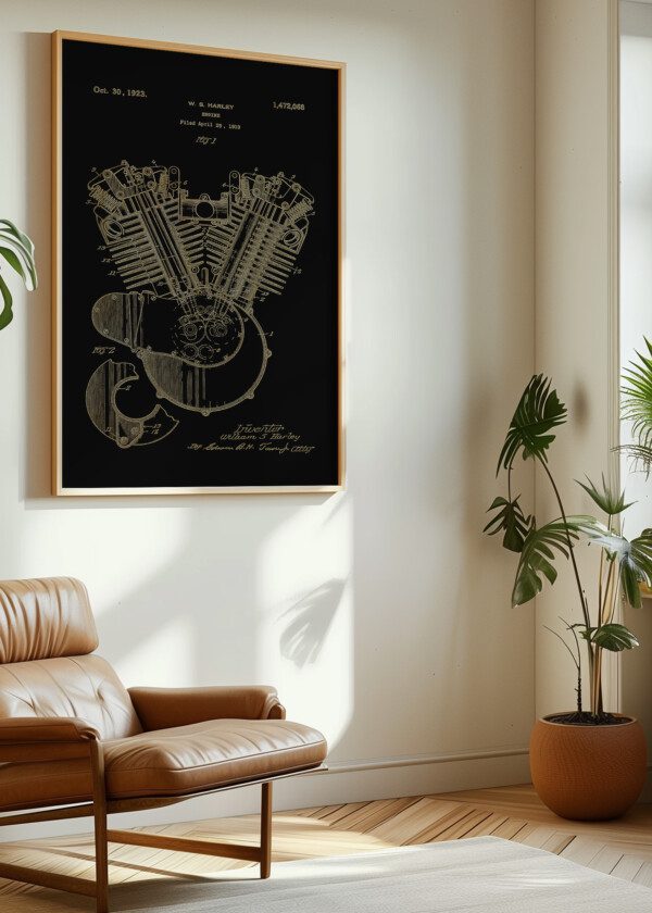 Motiv: Patent Print - W.S Harley Engine Fig1. Miljöbild - Upphängd på väggen i tavelram