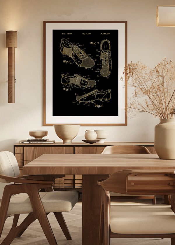 Motiv: Patent Print - Football shoe 1980. Miljöbild - Upphängd på väggen i tavelram