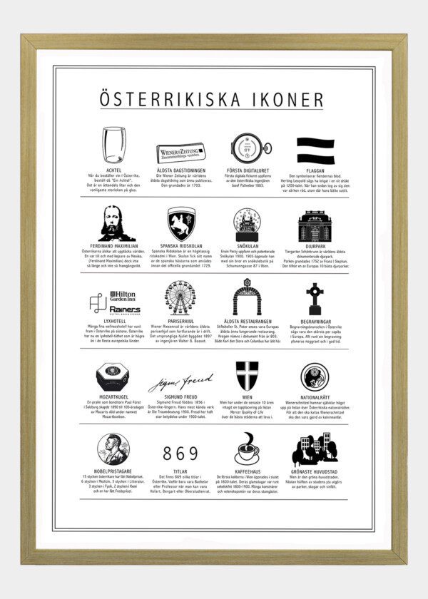 Motiv: Österrikiska ikoner - Grafisk tryck i svartvit.